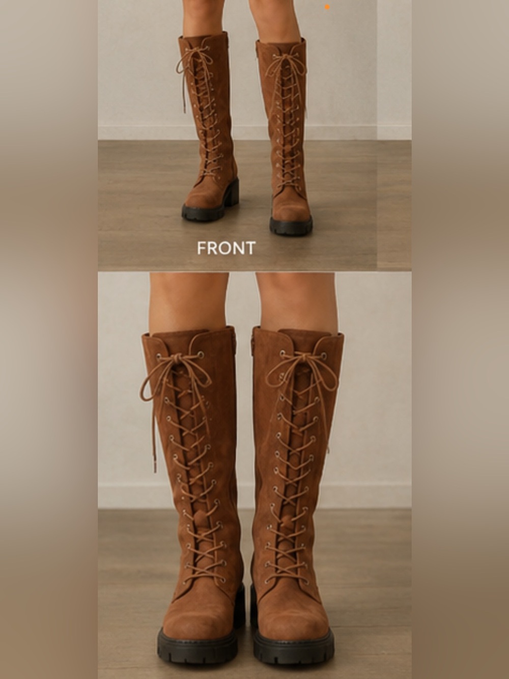 Leather-Look Lace-Up Knee High Boots - Brown NWOT